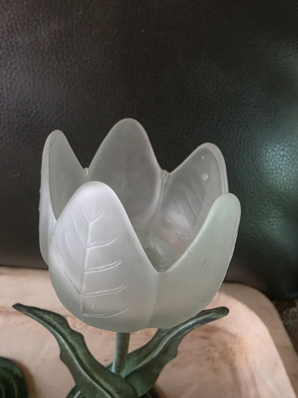 Glass Tulip Candle Holders in Frosted White and Patina Green - Home Accents